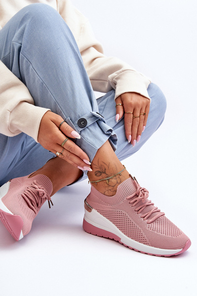 Pantofi sporturi de slip-on material pe călcâiul de pană roz visconti