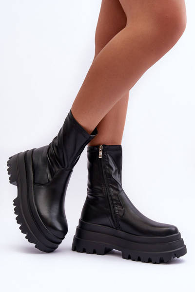 Bottes en cuir sur une plate-forme massive Luinai noir