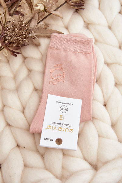 Chaussettes Femme Unies Avec Chat Rose