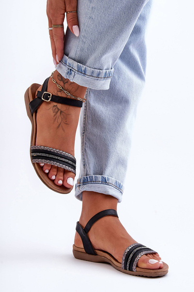 Sandales plates classiques pour femmes noires SBarski 6708