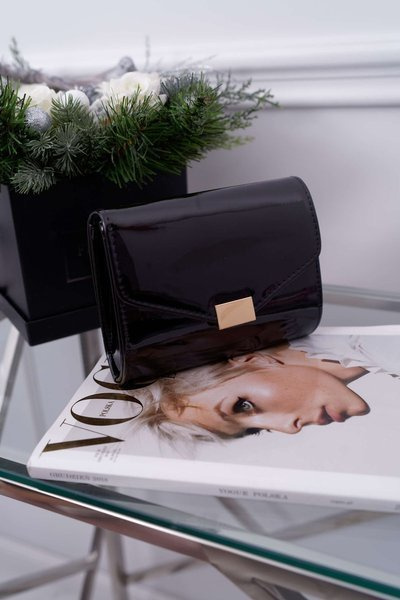 Geanta de mână de mână pentru femei negru lacuită de ambreiaj elegantă
