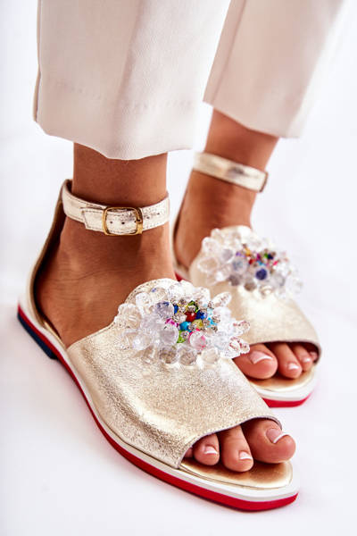 Women's Leather Sandals With Decoration Gold Nevassa
