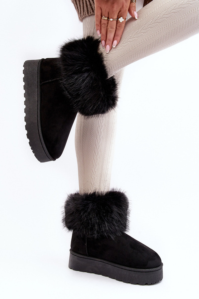Damen Schneestiefel mit Plattform und Fellbesatz in Schwarz Mancy