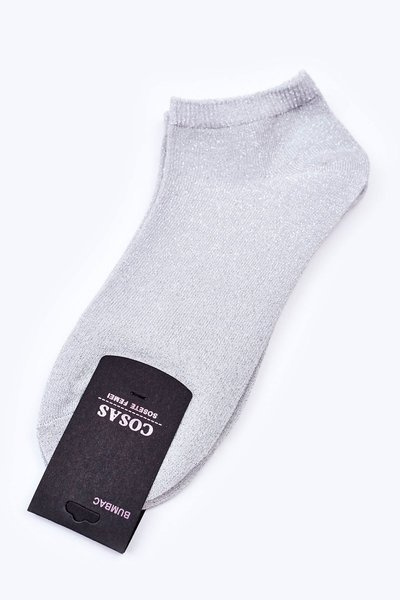 Double Pack Women's Ankle Socks With Silver Thread COSAS Grey