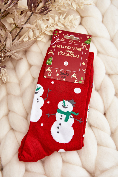 Chaussettes De Noël En Coton Pour Hommes Avec Bonhommes De Neige Rouges