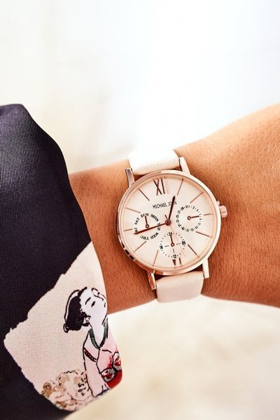 Montre sur bracelet en cuir Michael John Beige