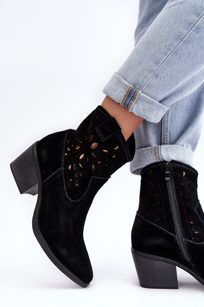 Bottes cowboy en daim avec dentelle D&A SN622-20 Noir
