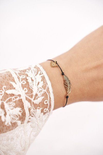 Women's Bracelet Black String Celebrity Gold Feather Cleopatra