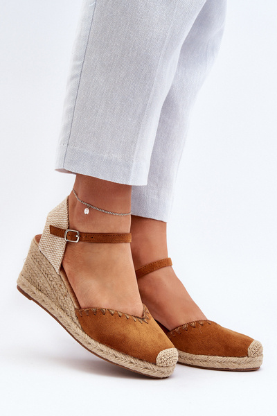 Velúr Espadrille szandál ékkel és fonott Camel Raylinnal