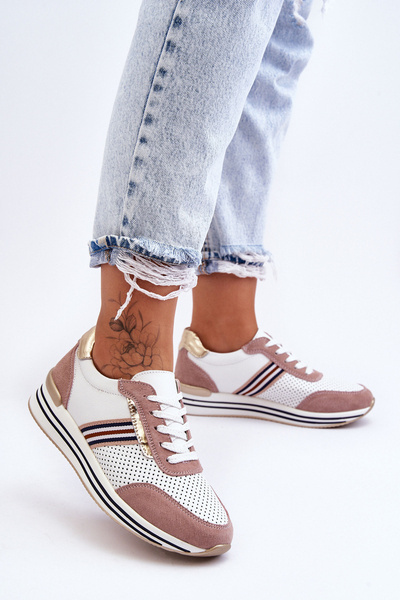 Chaussures de Sport en Cuir S.Barski AL21575 Blanc-Rose