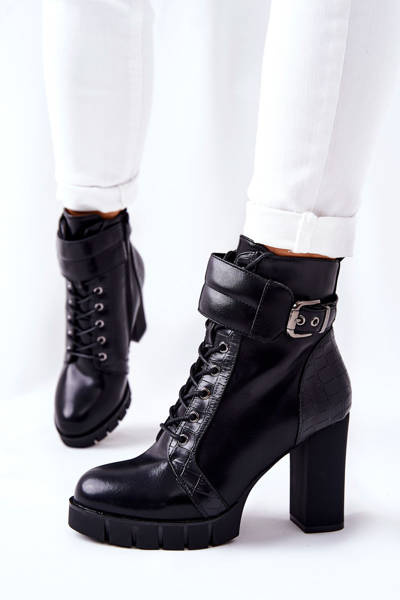 High Stiletto Boots Tiered Black Fasha
