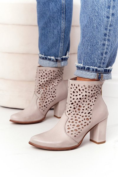 Exquisite 1219 Cappuccino Durchbrochene Leder Stiletto Stiefel