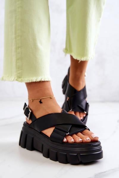 Sandales Plateforme En Cuir Noir Betti