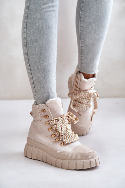 Bottines Isolées Femme Plateforme Beige Alcyhen