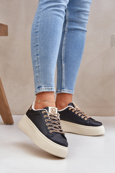 Platform Sneakers With Decorative Laces Black Fonetha