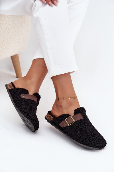 Chaussons pour femmes avec fourrure de mouton style Noir Lorivine