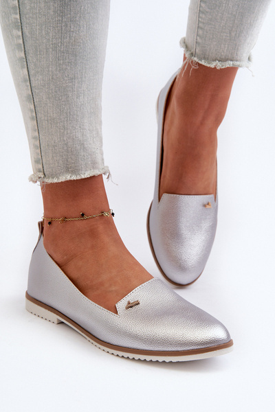 Mocassins argentés à talon plat pour femmes Enzla
