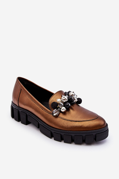 Mocassins pour femmes sur la plateforme Laura Messi 2392 or foncé