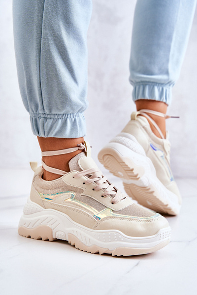 Women's Shiny Sneakers Beige Callisto