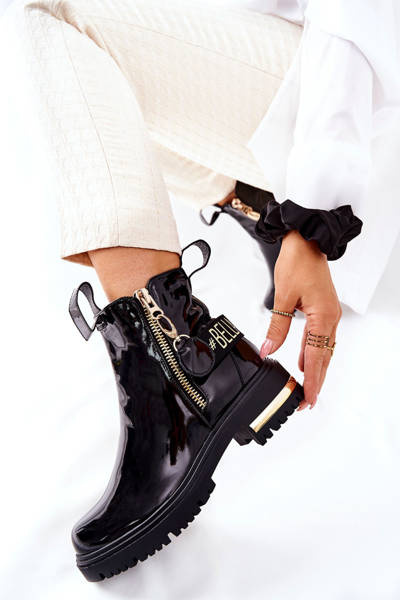 Klassische Damen Fleece Booties mit Riemen Schwarz Lorie