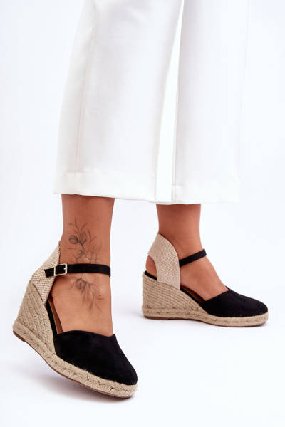 Suede Sandals On Wedge Heel Black Selfoss