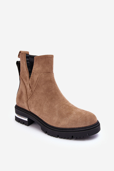 Cut-Out Flats with Low Heel Suede Boots Beige Lamedella