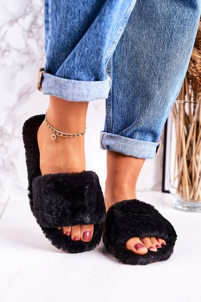 Pantoufles à Fourrure Pour Femmes Noir Cold Days