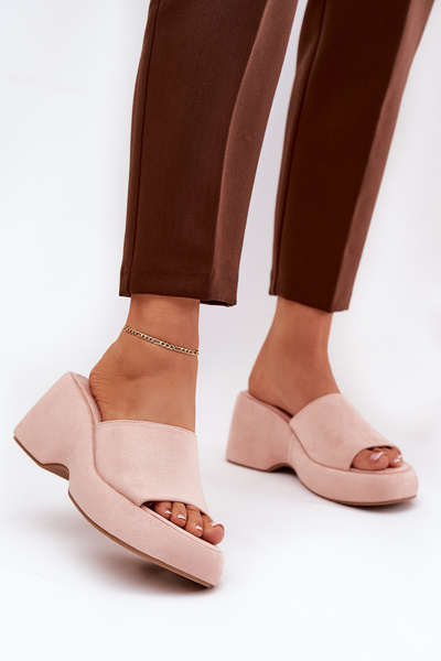Chaussons Écologiques En Daim Pour Femmes Sur Plateforme Et Talon Rose Afisal
