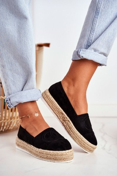 Damen Espadrilles Dicke Sohlen Leinen Schwarz Febi