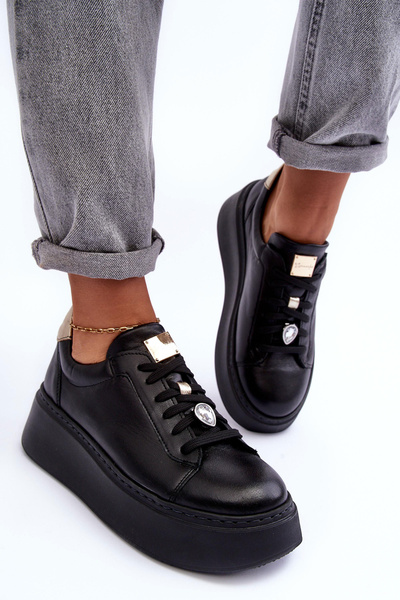 Chaussures de Sport en Cuir à Plateforme Maciejka 06191-01 Noir