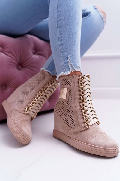 Femei Lu Boo Openwork Suede Suede Beige Clamma adidași