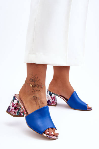 Mules en cuir à talon pour femmes Lewski Shoes 3209/K Bleu