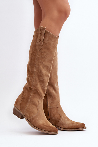 Zazoo 3427 női velúr cowboy csizma bézs