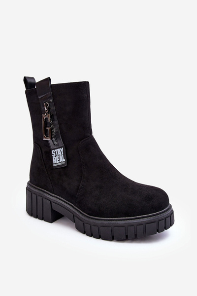 Bottines En Daim Massif Pour Femme À Talon Plat Noir Lunai