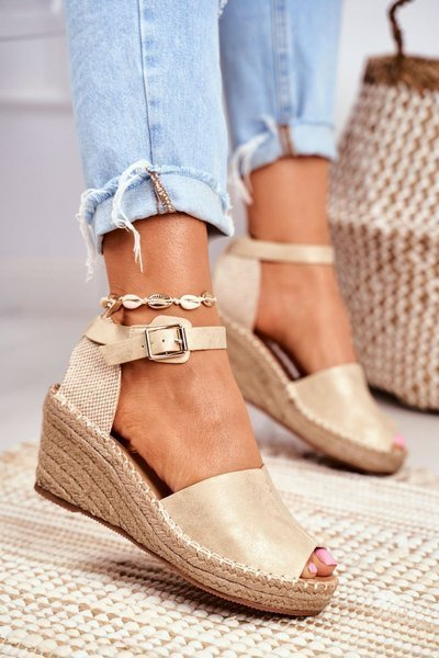Geflochtene Plateausandalen Gold Maritta