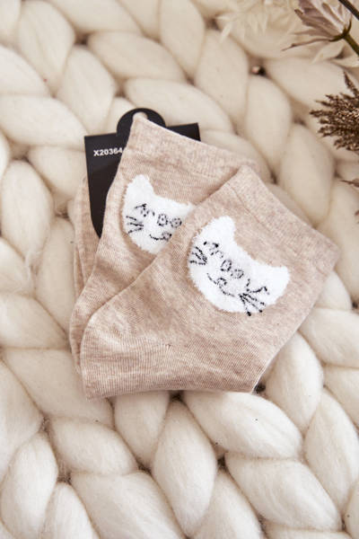 Chaussettes Femme En Coton Avec Chat Beige