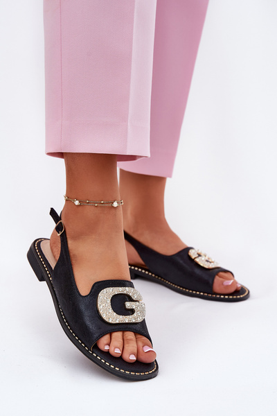 Damen Sandalen Mit Dekorativem Detail Schwarze S.Barski KV51-081