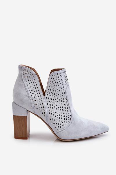 Fashionable Suede Openwork High Heel Boots Gray Genevi