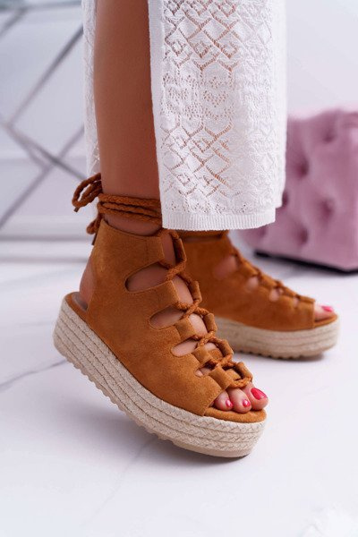 Sandales Plateforme et Espadrilles Femme à Lacets Camel Grand