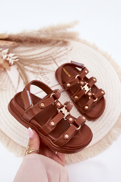 Mädchensandalen mit goldenem Detail braun Lunessa