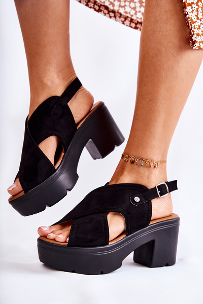 Wildledersandalen mit Absatz Schwarz Arlena