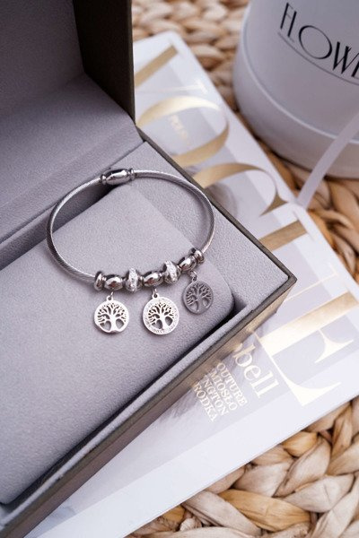 Bracelet Femme Câble Acier avec Pendentifs Argent Mythique