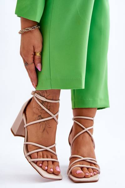 Sandales à talons en cuir à la mode pour femmes Beige Primma