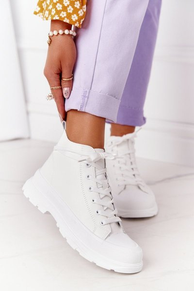 Damen Leder Große Sohle Turnschuhe Weiß Trissy