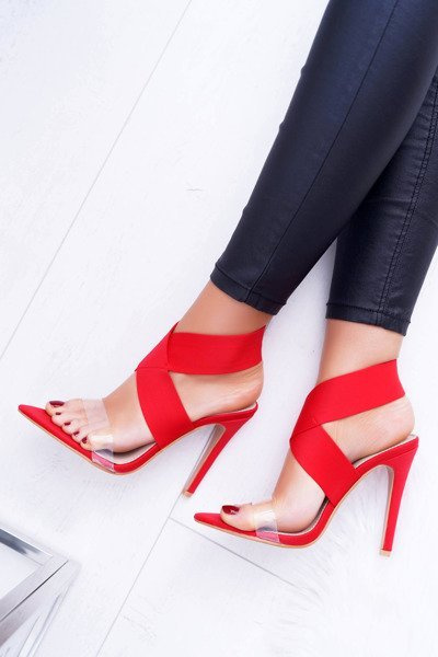 Sandales à talons pour femmes, bride large, lumières rouges