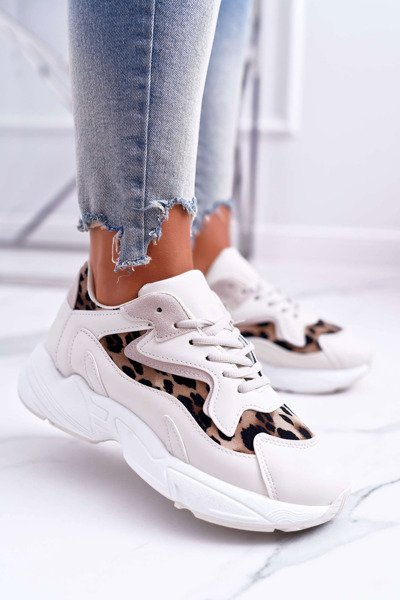 Chaussures Sportives Femme Beige Léopard Mezeno
