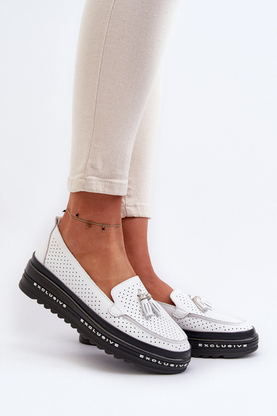 Mocassins à plateforme en cuir blanc pour femme Assetnima