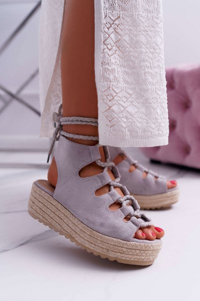 Sandales Plateforme Femme avec Espadrilles À Lacets Gris Grand
