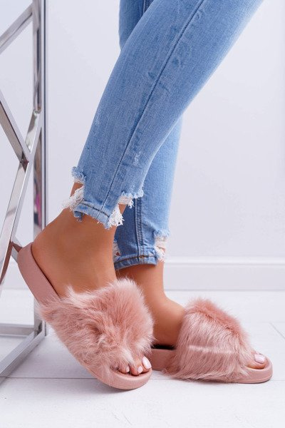 Flip -flops pentru femei cu blană de blană roz pulbere