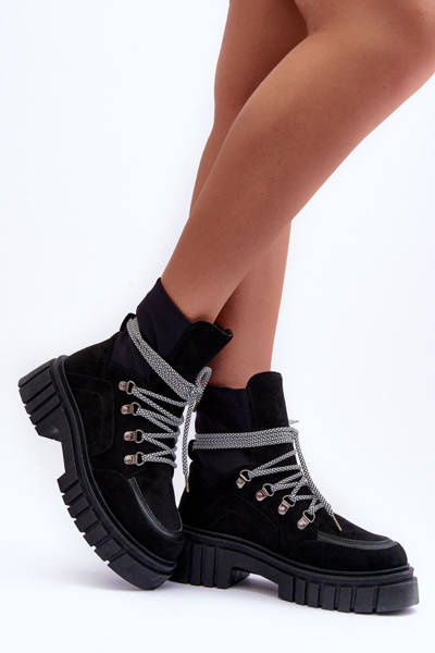 Bottines à lacets en daim pour femmes, gland noir